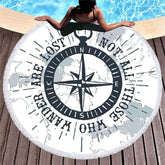 Lofaris Compass World Map Large Circle Beach Towel With Fringe